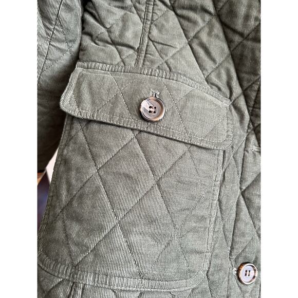 TALBOTS Moss Green Quilted Corduroy Plaid Cuffs Button Front Coat - Picture 4 of 12